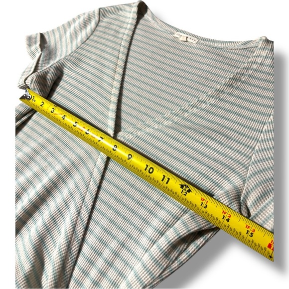 Copper Key V-Neck Short Sleeve Rib Knit Front Tie Green and White Striped Top - Picture 9 of 16